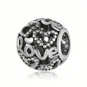 Silver Gray Hollowed Out Love Bead DIY Jewelry New